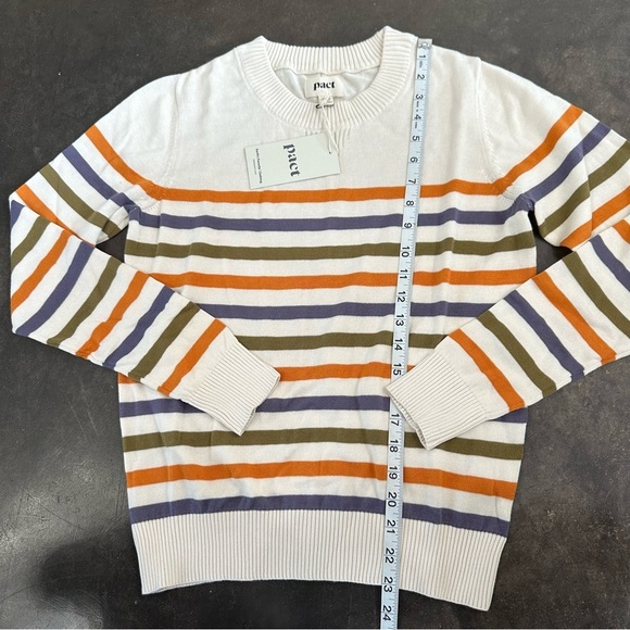 NWT Pact 100% Organic Cotton Classic Fine Knit Crew Neck Stripe Pullover Sweater - Picture 4 of 11